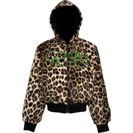 [PCCVISION] 3MAN0N CODE3绿色刺绣双面穿豹纹拉链连帽夹克