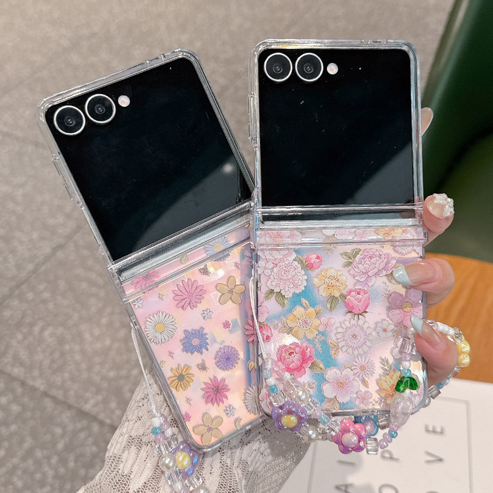 唯美大花适用于三星Zflip8/Zflip7折叠手机壳Samsung Zflip6雏菊花朵Zflip7FE镭射炫彩Z flip5透明硬壳彩绘