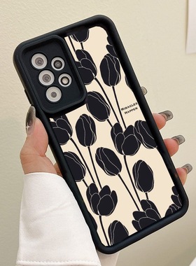 黑色郁金香适用于三星S26ultra/S25ultra/S24/S23+手机壳S22ultra简约A56/A55/A57/A52/A15/A25软壳A37/A36