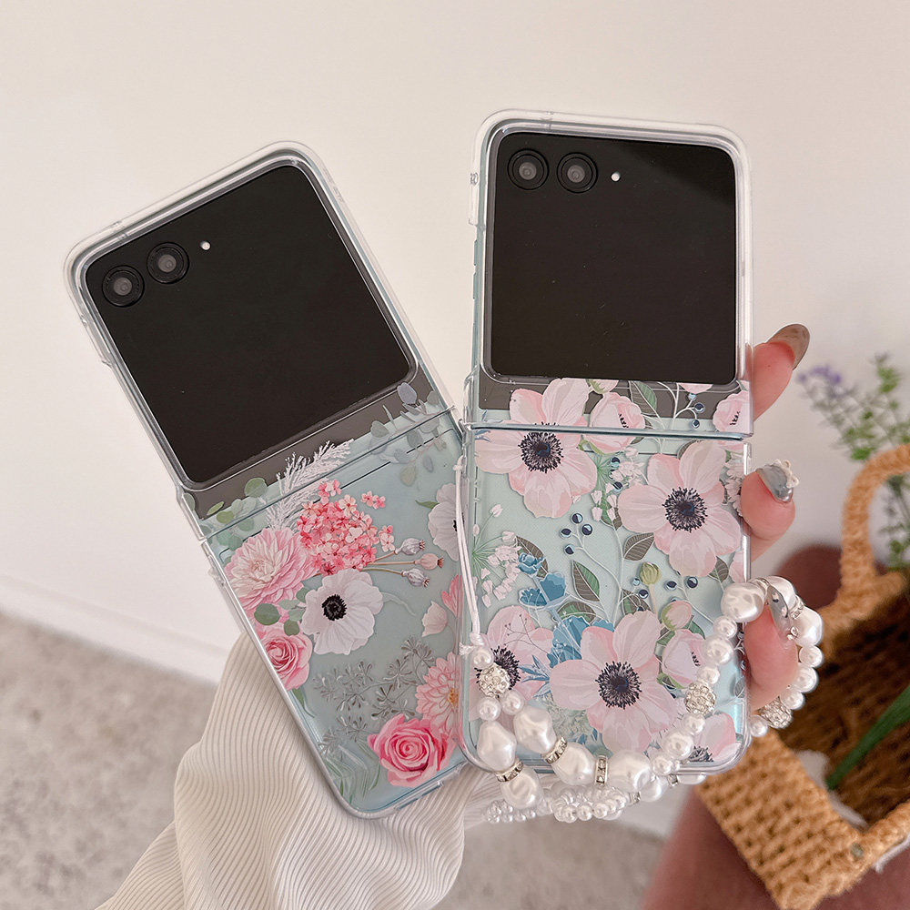 银莲花适用于摩托罗拉Moto Razr60Ultra折叠屏手机壳Razr50Ultra大丽花Razr40Ultra带手链保护套Razr50花朵