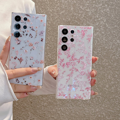 小粉花适用于三星S26ultra/S25FE/S24ultra/S23透明手机壳S22ultra碎花A56/A55/A53/A52/A17/A16/A26彩绘A37