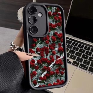 S22 手机壳S22ultra高级A73 A15 S24ultra A25软壳S23fe全包 A52 S23 A53 玫瑰花适用于三星S25ultra A55