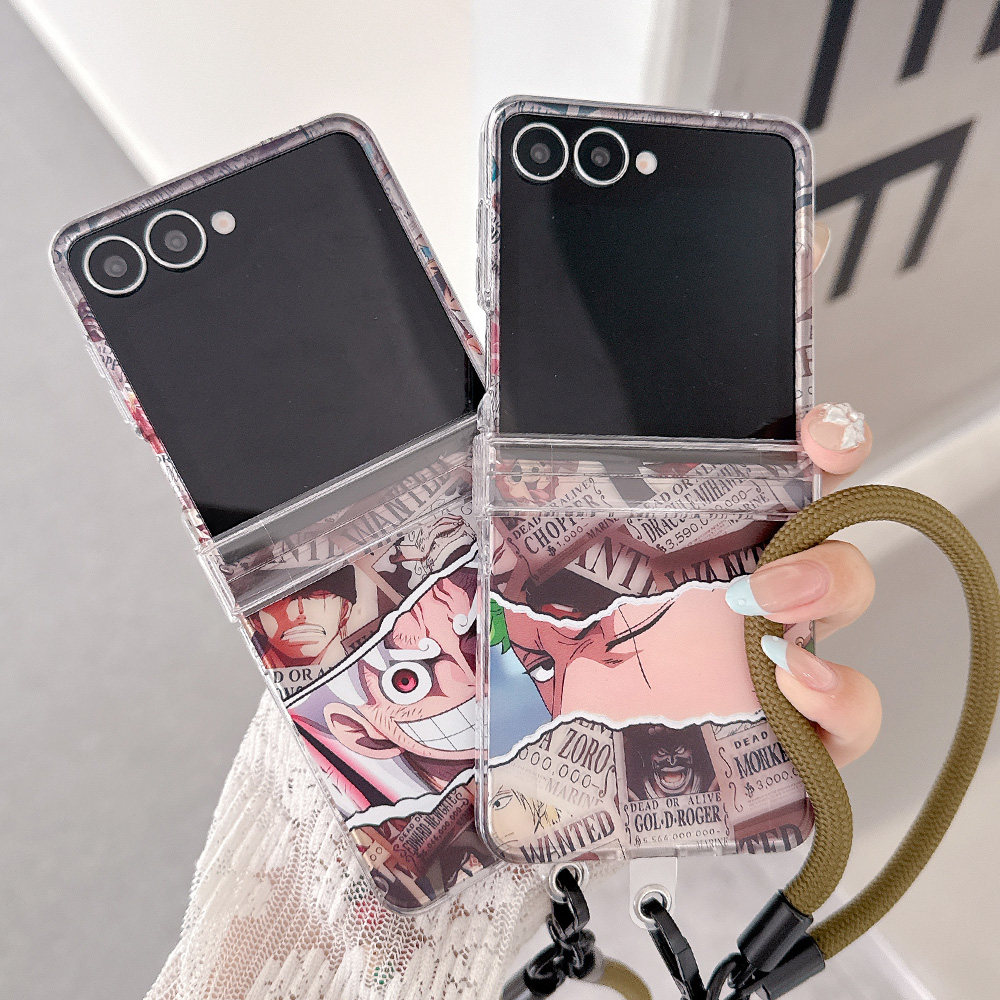 海贼王路飞适用于三星Z flip8/Z flip7折叠手机壳Samsung Z flip6索隆Zflip7FE带挂绳Z flip5透明硬壳动漫