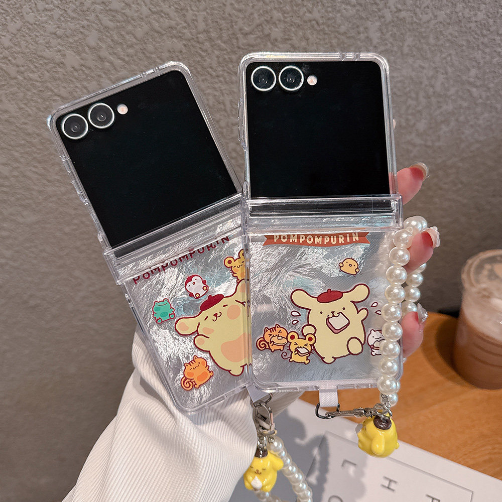 可爱布丁狗适用于三星Z Flip8/Zflip7折叠手机壳SamsungZ flip6卡通Zflip7FE带手链Z flip5透明保护套硬壳