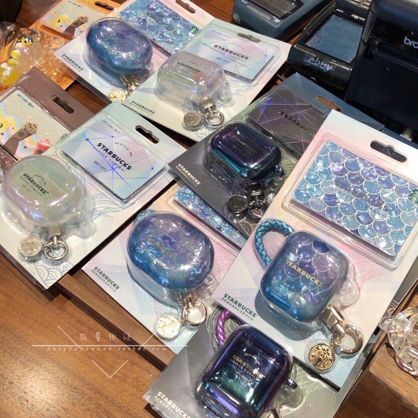 星巴克耳机壳2021夏季梦幻紫幻彩酷黑鱼鳞会员星礼包耳机保护套