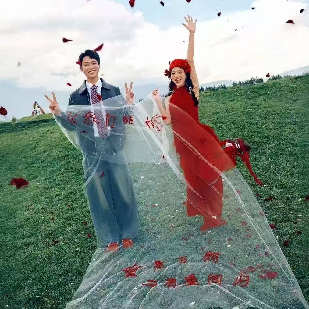外景新中式喜嫁婚纱头纱