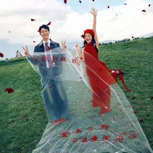 外景新中式喜嫁婚纱头纱