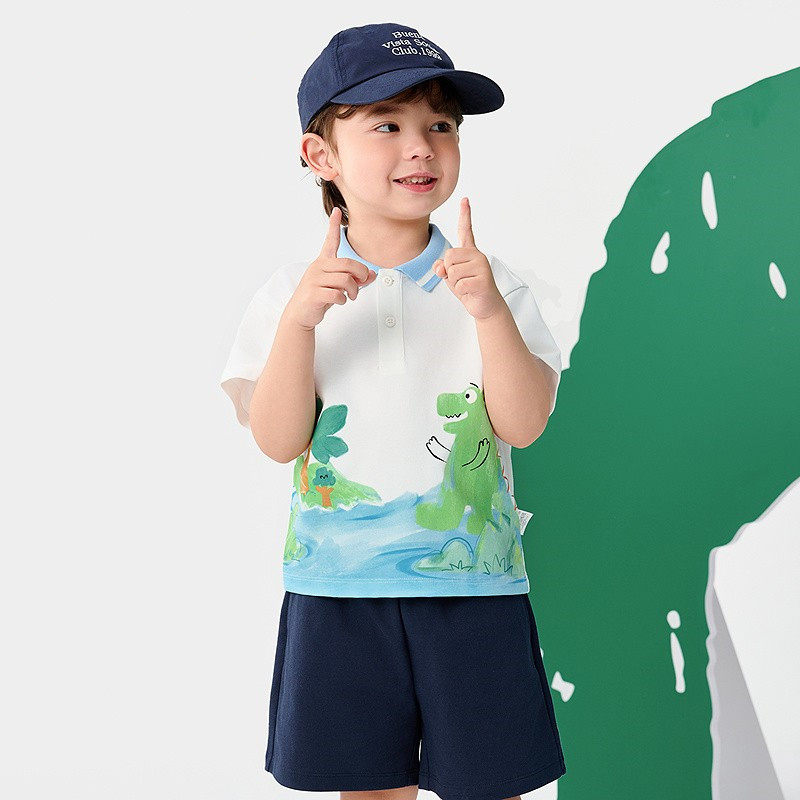 男童短袖套装儿童两件套宝宝衣服2026新款中童卡通薄Polo衫衣服潮