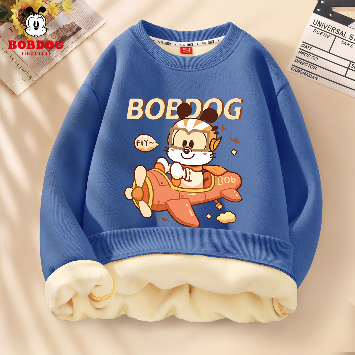 巴布豆男童加绒卫衣秋冬装羊胎绒