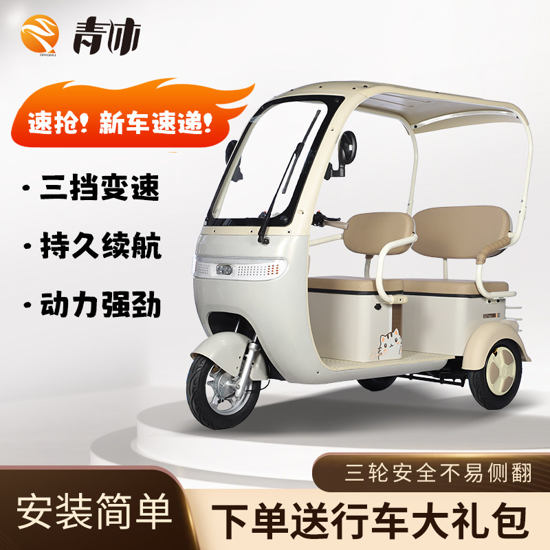 电动三轮车家用小型载货接孩子带车棚新款电瓶车老年人代步三轮车
