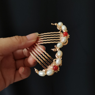 珍珠掩鬓发簪唐宋明汉服头饰发梳古风古装简约铜镀压鬓梦华录点缀