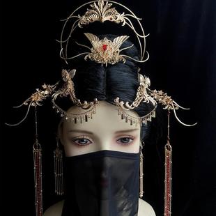 古风圣母发冠汉服头冠铜镀宫廷复古发饰仙侠眉心额坠套装流苏簪子