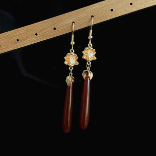 红色玛瑙古风简约流苏耳环水滴S925银汉服旗袍古典新中式宫廷耳夹