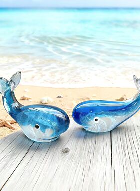 创意手工琉璃夜光鲸鱼摆件海洋风日夜双颜桌面装饰治愈系礼物