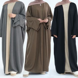 women winter cardigan阿拉伯女士秋冬加厚针织宽松开衫长袍