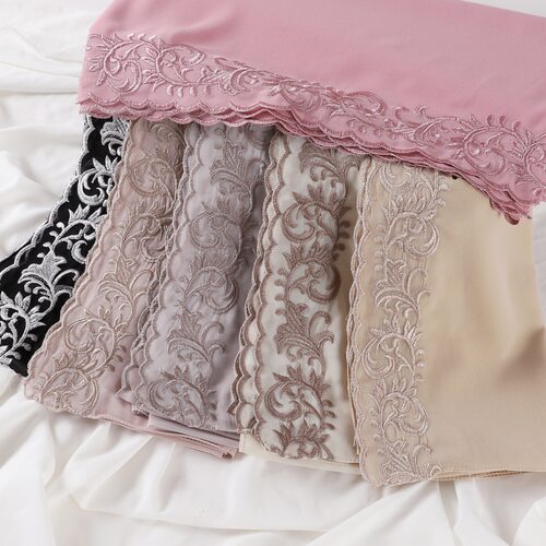 百搭纯色绣花雪纺长巾轻薄透气女围巾Chiffon embroidery scarf