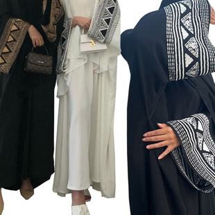 回族服装女连衣裙阿拉伯刺绣开衫长袍时尚Dubai open cardigan