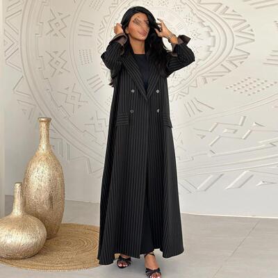 modest 100% cotton arabian women dress 回族条纹通勤开衫外套