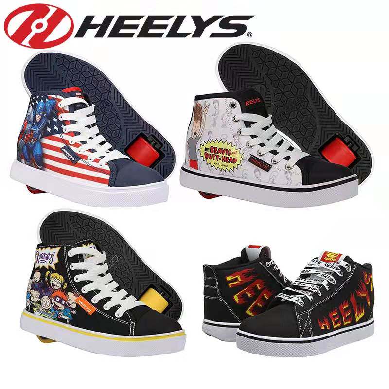 美国正品heelys超轻帆布单轮暴走鞋 儿童学生男轮滑高帮四季轮鞋