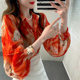 女轻奢高级感宽松防晒衬衫 灯笼袖 仙气上衣女洋气花衬衣2024年新款