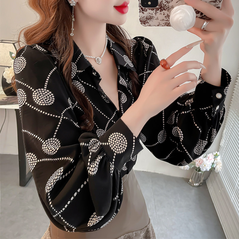 春装胖MM内搭可外穿印花衬衫女图片
