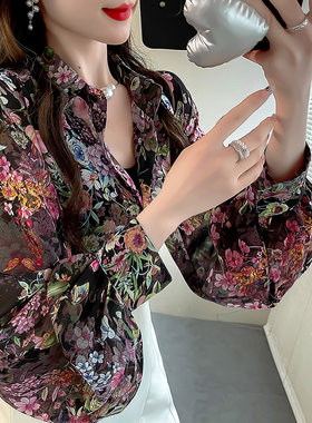 新款轻奢高级感黑色衬衣女仙