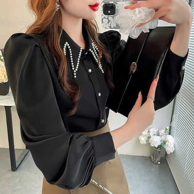 黑色打底衬衣女高级感轻奢减龄