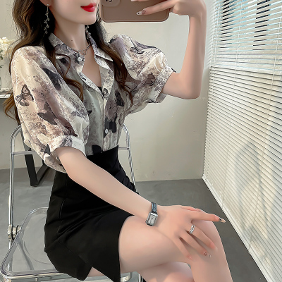 设计感小众气质蝴蝶印花衬衣女
