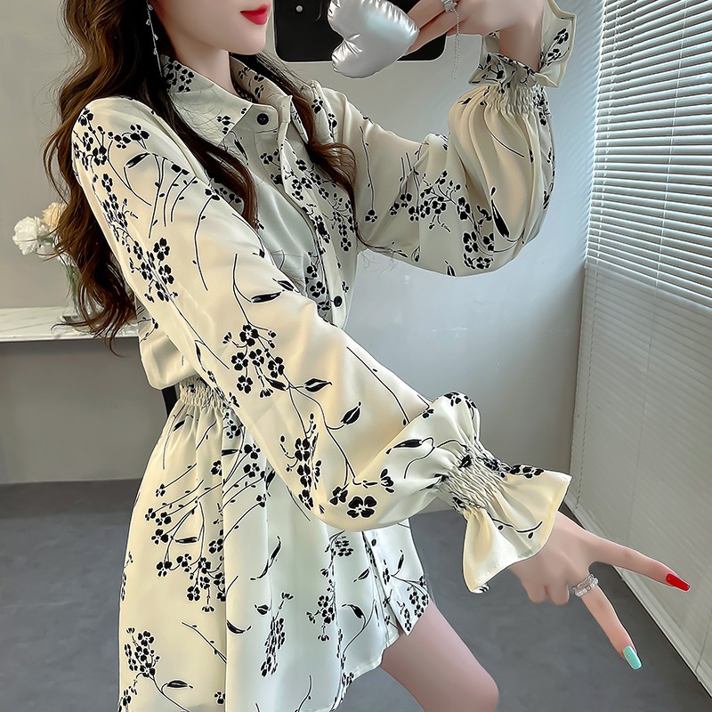 中长款遮屁股花衬衣洋气时尚