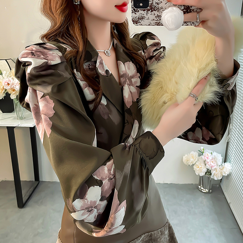 复古印花衬衫赫本风法式小众上衣