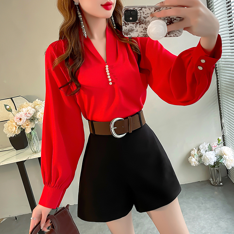 韩版纯色衬衫女高级感轻奢减龄