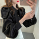 黑色铆钉高贵上档次女衬衫 上衣女 小众衬衣显瘦泡泡袖 2024春季 新款
