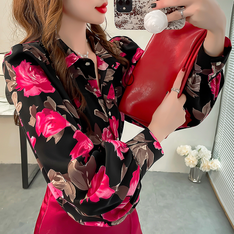 秋季粉色雪纺女衬衫轻奢高级感