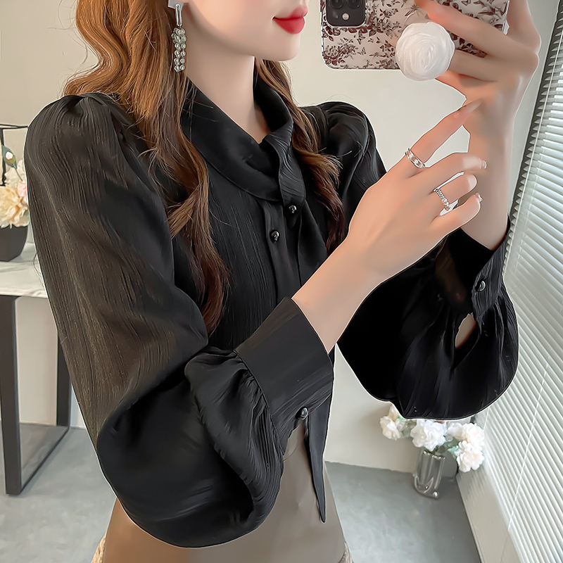 黑色绅士领衬衫赫本风法式小众