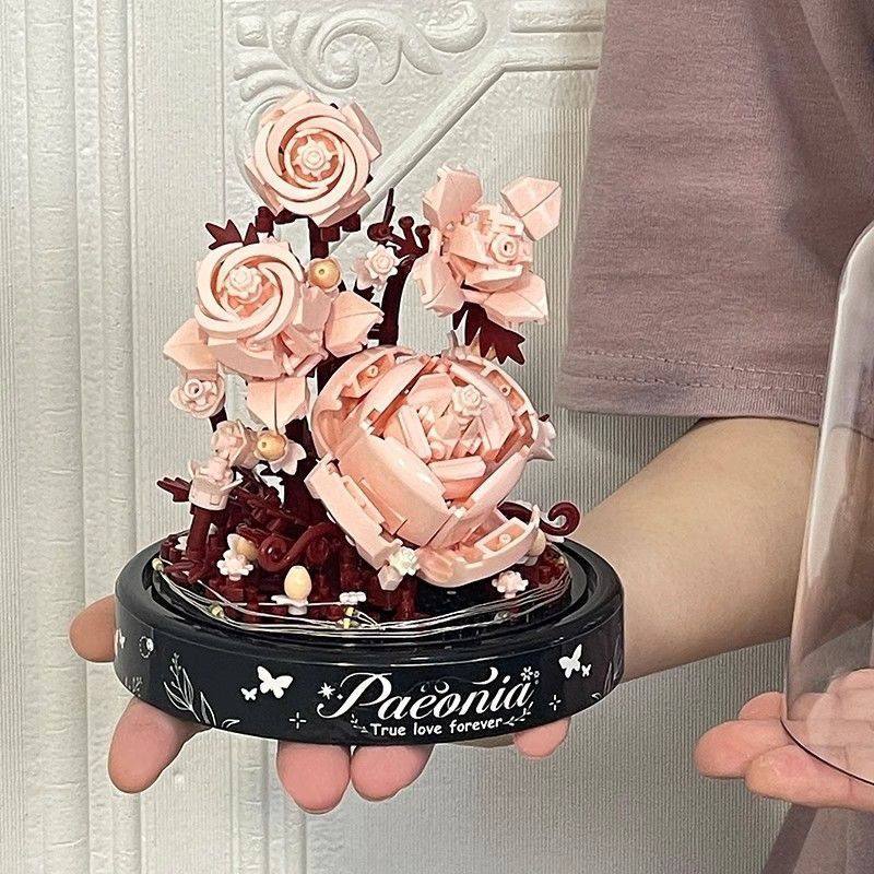 益智新款兼容网红积木拼装香槟玫瑰玩具男女孩系列情人节礼物