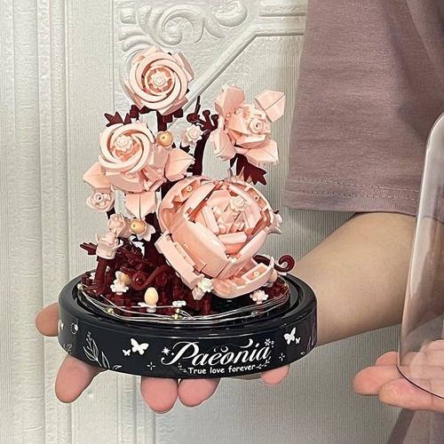 益智新款兼容网红积木拼装香槟玫瑰玩具男女孩系列情人节礼物