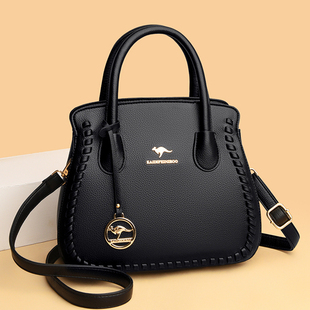 2025新款欧美简约女包牛皮斜挎单肩包真皮大容量手提包中年妈妈包