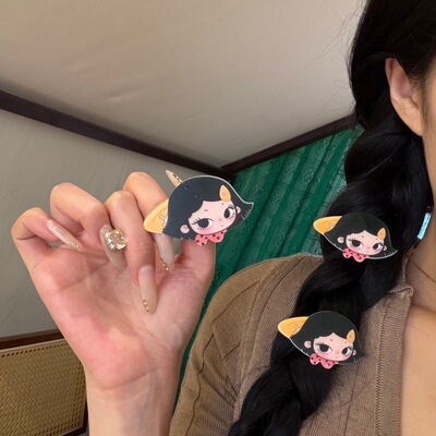 2元包邮小商品 可爱小满！卡通小女孩亚克力波点格子发夹鸭嘴夹