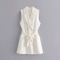 Châu Âu và Hoa Kỳ mùa thu 2019 mới dành cho nữ thời trang áo đơn giản cài nút áo gió buộc áo vest 8000280 - Áo vest áo khoác nữ