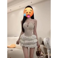 纯欲风网纱波点蕾丝拼接抹胸半身裙女新款显瘦收腰短裙小个子