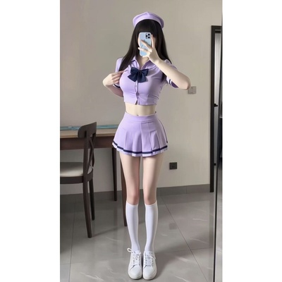 气质御姐纯欲风性感辣妹JK制服短款短袖衬衫百褶短裙两件套装韵味