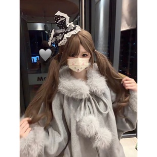 韩系千金气质甜美纯欲风高级感毛毛领加棉加厚毛呢大衣外套直筒型