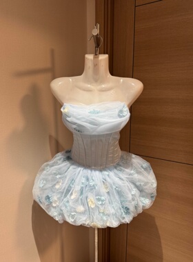 御姐千金甜美性感修身型抹胸设计感网纱蓬蓬连衣裙抹胸裙礼服套装
