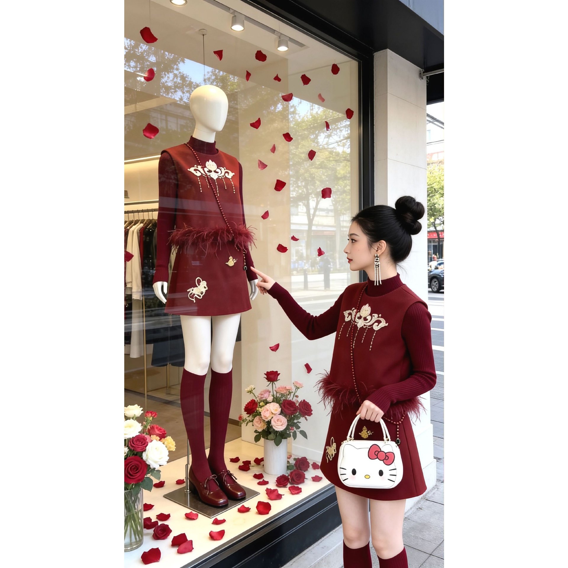 马上有钱优雅风复古国风甜美千金红色马甲打底高腰半身裙冬季女装,女装/女士精品,时尚套装,淘宝优惠券,粉丝福利购,淘宝优惠卷