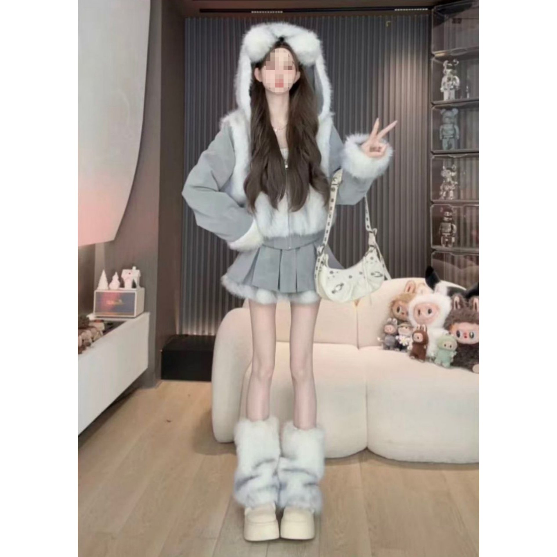 暖乎乎冬日兔耳连帽套装女冬季毛绒两件套时尚宽松连帽外套高级感,女装/女士精品,时尚套装,淘宝优惠券,粉丝福利购,淘宝优惠卷