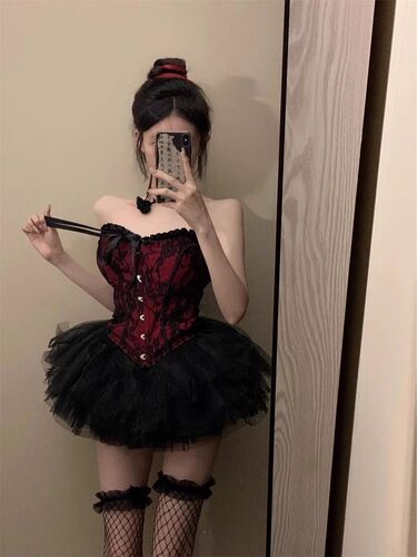 两件套蓬蓬裙高腰显瘦抹胸辣妹