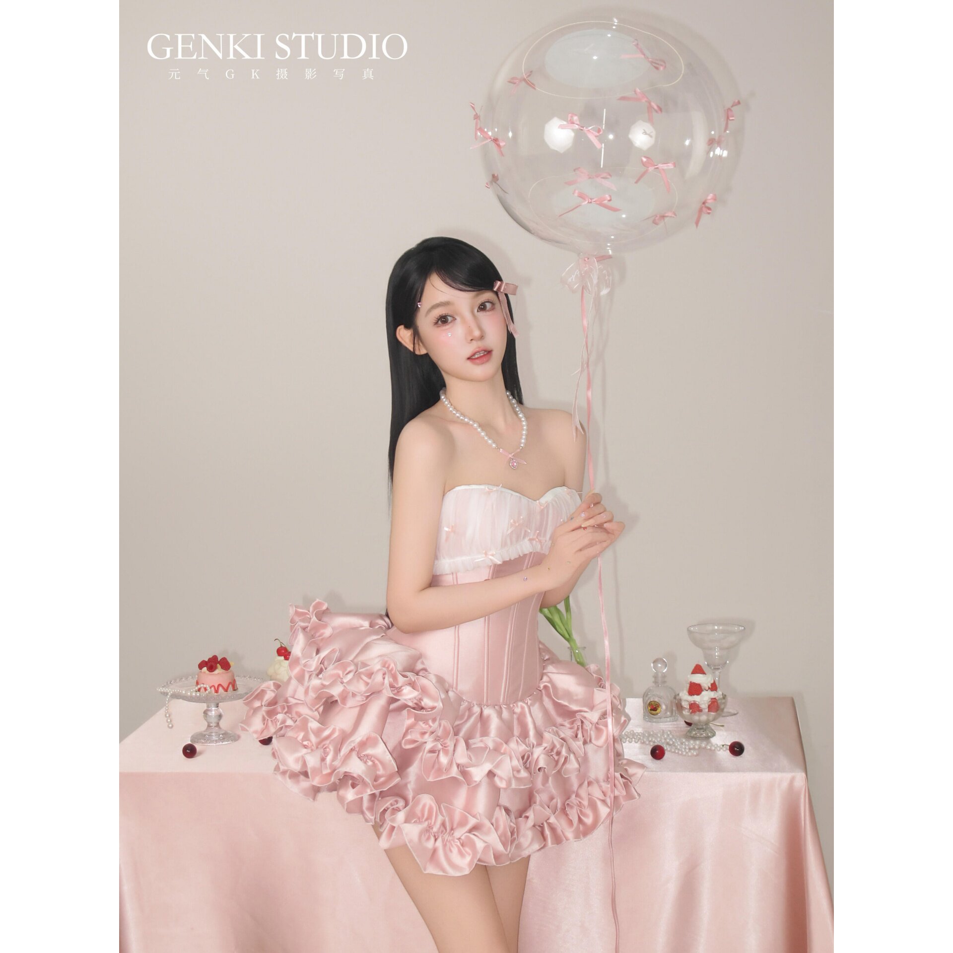法式ins风甜美少女蝴蝶结抹胸鱼骨收腰约会公主蓬蓬裙生日礼服裙