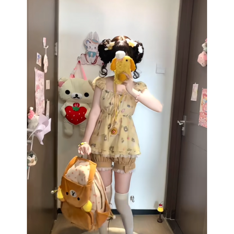 甜美可爱少女新款撞色短袖上衣蝴蝶结蕾丝蛋糕蓬蓬裙夏季短裤套装,女装/女士精品,时尚套装,淘宝优惠券,粉丝福利购,淘宝优惠卷