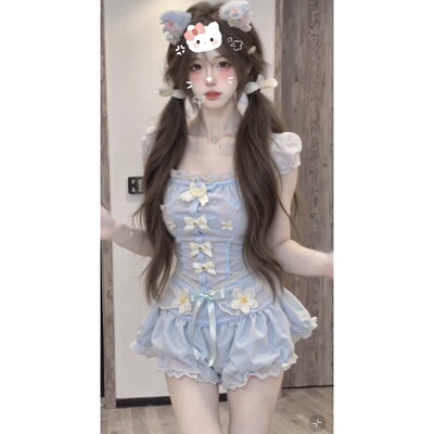 纯欲甜辣少女花苞短裤甜美套装