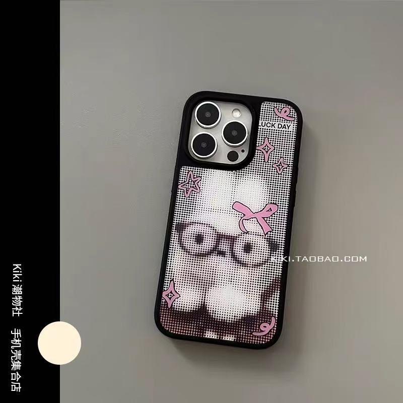 古早像素风波点兔子适用iphone17promax机壳14plus硬壳15磨砂16黑框13少女12高级双层11大孔手机壳